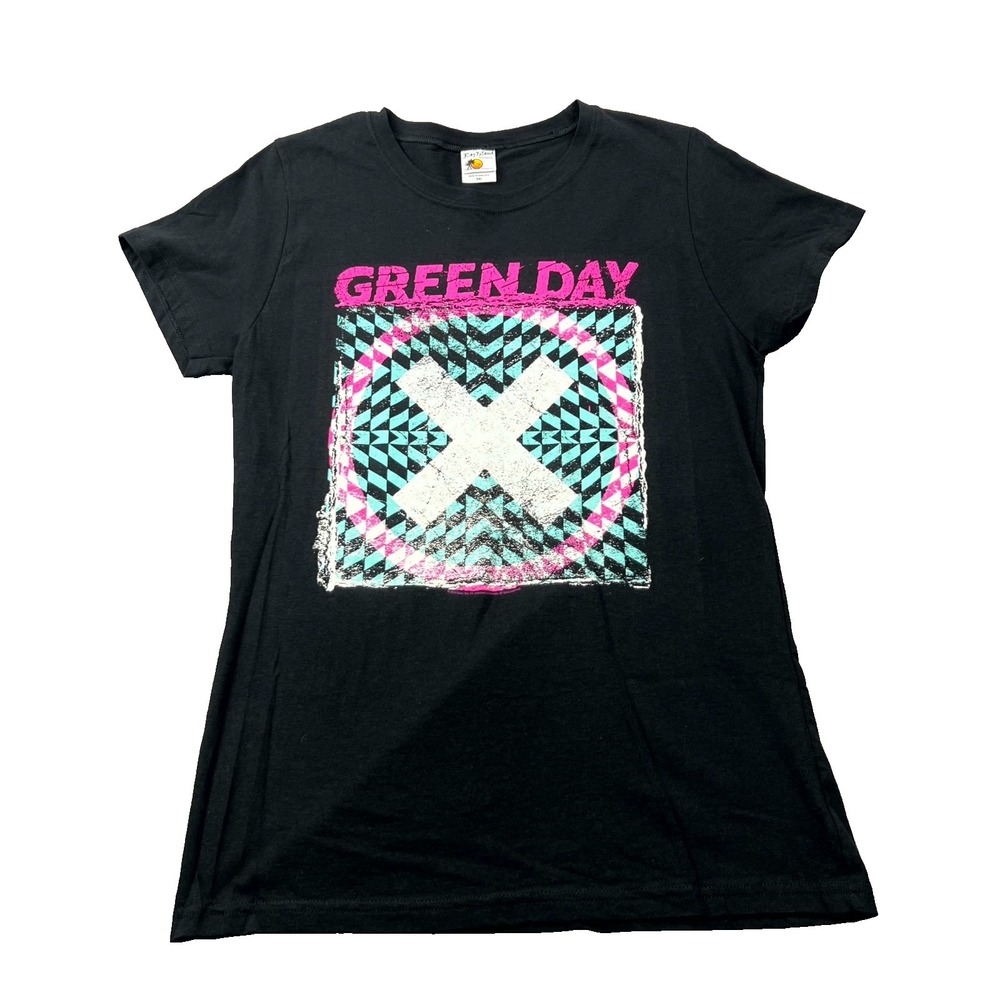 Green Day X Band Bay Island T Shirt Womens 2XL Black Cotton Pink
